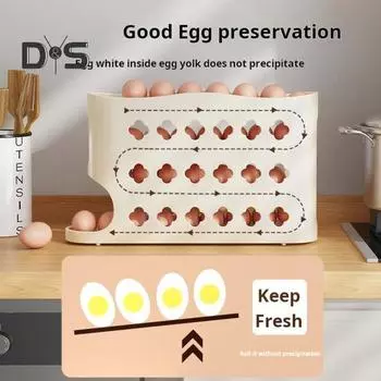 1/2 шт. Ящик для хранения яиц с защитными перилами, дизайн с глубокими канавками, большая вместимость, автоматический вращающийся холодильник, органайзер для яиц, подставка для яиц 1pc белый