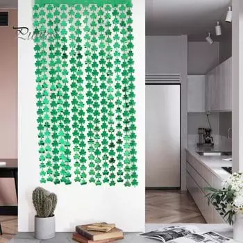 1/2 шт., занавеска из фольги с трилистником, бахрома, металлический клевер, прямоугольный фон, самоклеящийся St. День Святого Патрика, ирландский день, вечеринка, украшение для стены и двери, реквизит 2pcs