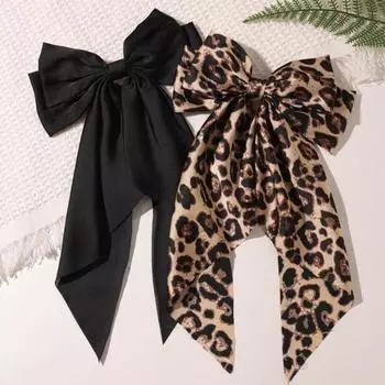 1/2 шт. женские заколки-банты для волос гладкие атласные заколки-банты с леопардовым принтом длинные хвосты аксессуары для волос F