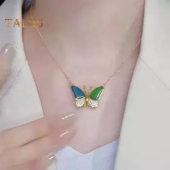 1/2 шт. Женское ожерелье со стразами, подвеска в виде бабочки, магнитная застежка, чувствительная к температуре, меняющая цвет, полированная титановая сталь, регулируемая 1pc золотистый