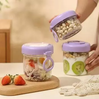 1/2-слойный завтрак фруктовый йогурт чашка прозрачный овсяный фруктово-овощной салат герметичная миска с ложкой большой емкости пищевой контейнер белый