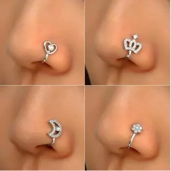 1,2 см медь поддельный пирсинг кольцо в носу Сердце Звезда Корона клип на нос уха зажим серьги-манжеты для женщин девушка подарок украшения для тела украшения для тела Silver 03