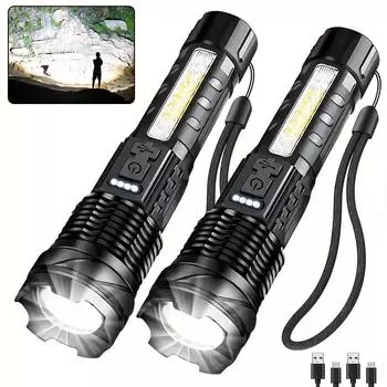 1/2 упаковки перезаряжаемых фонариков, 7-режимные тактические фонарики с высокой яркостью, сверхяркий мощный фонарик, светодиодный фонарик, 1PCS чёрный