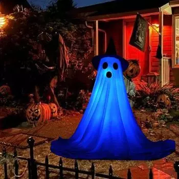 1/2 упаковки украшений для привидения на Хэллоуин, жуткое стоящее привидение в шляпе ведьмы, светящаяся фигурка привидения с гирляндой для крыльца, сада, двора 1pc