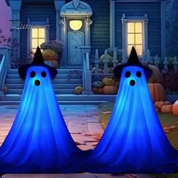 1/2 упаковки украшений для привидения на Хэллоуин, жуткое стоящее привидение в шляпе ведьмы, светящаяся фигурка привидения с гирляндой для крыльца, сада, двора 1pc