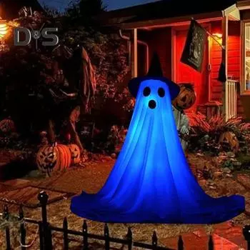 1/2 упаковки украшений для привидения на Хэллоуин, жуткое стоящее привидение в шляпе ведьмы, светящаяся фигурка привидения с гирляндой для крыльца, сада, двора 1pc