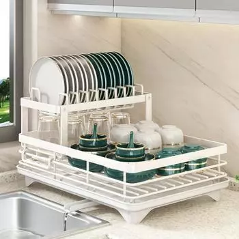 1/2-уровневая полка для хранения столовых приборов, полка для мисок и тарелок, регулируемая полка для сушки посуды из углеродистой стали, многофункциональная бытовая утварь для хранения