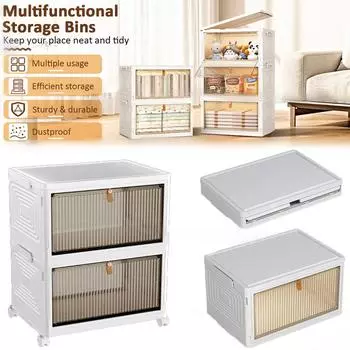 1-2-уровневый складной ящик для хранения большой вместимости, пластиковый складной органайзер, штабелируемый прочный складной ящик для хранения с крышкой и колесом 39CM-1storey