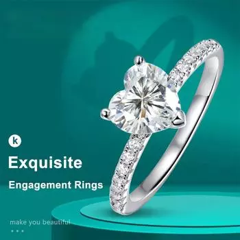 1-2ct Heart Moissanite Engagement Ring 925 Sterling Silver Plated 18k White Gold Diamond Promise Rings for Women 5