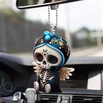 1 2D Череп Хэллоуин Автомобильный кулон украшение для салона автомобиля Праздничный кулон для украшения рождественской елки Брелок Подарок (Не 3D) чёрный