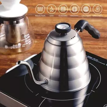 1.2L 1L чайник для заваривания кофе с термометром для заваривания чая из нержавеющей стали для домашнего офиса Cafetera