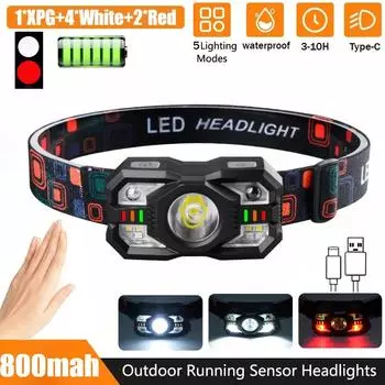 1/2Pack ИК датчик движения налобный фонарь Type-C USB перезаряжаемый налобный фонарь сигнальная лампа водонепроницаемый налобный фонарь индукционный налобный фонарь 500MAH -1PC