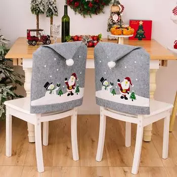 1/2pc Christmas Gray Chair Covers Xmas Dining Chair Seat Covers with Printing Snowman Santa for Home Kitchen Holiday Party Decor 1PC серый