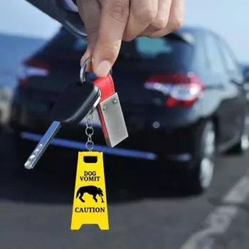 1/2Pcs Cat Vomiting Sign Keychain Funny Reminder Keyring Watch Your Step Reminder B