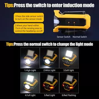 1/2PCS LED Induction Headlamp Camping Search Light Rechargeable Headlight Head Torch Work Light Outdoor Fishing Camping Lamp