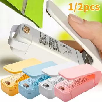 1/2PCS Mini Plastic Bag Sealer Machine Storage Bag Clip Sealing Storage Machine Portable Sealer Food Packing Seal Kitchen Gadget розовый