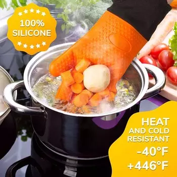 1-2Pcs Silicone Heat-Resistant Gloves Cooking Barbecue Gants Silicone Kitchen Microwave Mittens Grill Oven Anti-Scalding Mitts