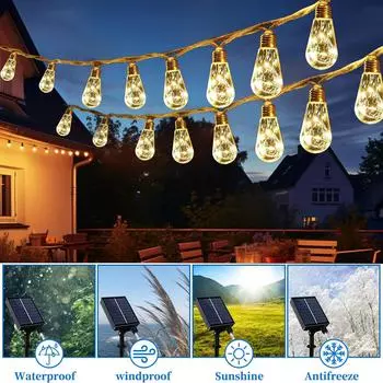 1/2PCS Solar Hemp Rope String Light 8M 160LED S14 Bulbs Fairy Light With 8 Modes Outdoor Landscape Lighting for Garden Lawn Lamp 1PC