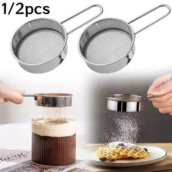 1/2Pcs Stainless Steel Flour Sieve Fine Mesh Sifter Handheld Baking Strainer for Sugar Cocoa Matcha Powder Colander Kitchen Tool