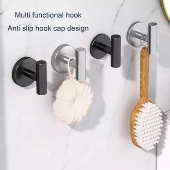 1/2Pcs Stainless Steel Single Hooks Coat Clothes Hangers Strong Load-bearing Drill-Free Installation 2pcs чёрный