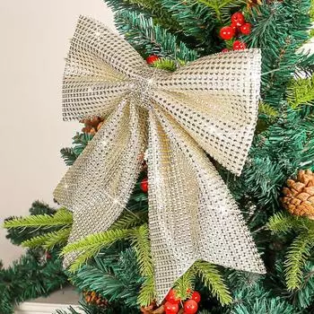 1/2SET Рождественские Ленты Банты Большой Полиэстер Бантик Рождественская Елка Верхнее Украшение Рождественская Вечеринка Домашний Декор 2024 Новый Год 1 set золотистый
