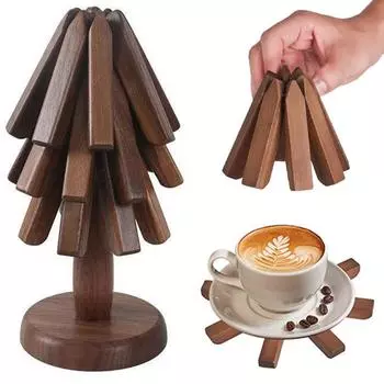 1/2set Wooden Trivets Tree Shape Stand Coasters for Coffee Cups Hot Dishes Anti Scald Insulated Pad Table Mat Tea Coasters Set