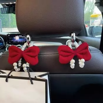 1/2шт автомобильный крючок для сумки с бантом искусственный жемчуг дизайн высокая нагрузка 1pc красный