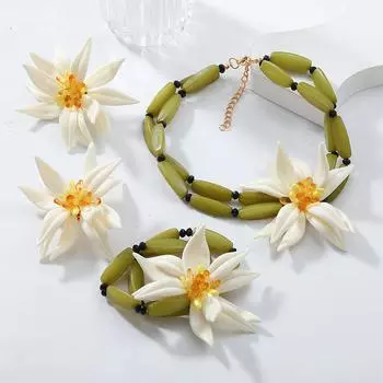 1/2шт Цветочный весенний браслет Женское ожерелье Новые серьги из смолы Аксессуары для одежды Преувеличенные многостильные