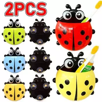 1/2шт ванная комната мультфильм держатель зубной щетки мультфильм животное божья коровка насекомое зубная паста настенный держатель присоска стойка органайзер для ванной комнаты 2 PCS прозрачный