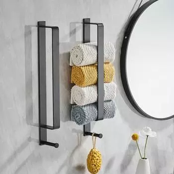1/2шт вешалка для полотенец с крючком грузоподъемность 12 кг простая в установке настенная вешалка для ванной комнаты металлический рулонный держатель для полотенец для ванной комнаты 1pc чёрный