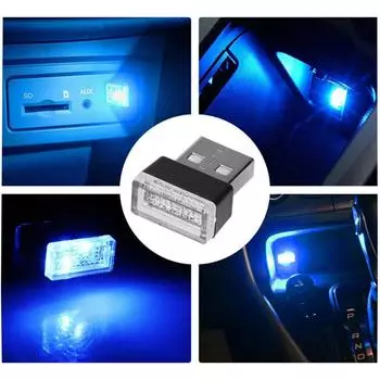 1/2x Автомобильный USB светодиодный атмосферный светильник Декоративная лампа Аварийное освещение Окружающий Приветственный светодиодный светильник Неоновый штекер Синий Автомобильный интерьер