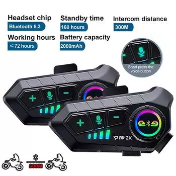 1/2x Bluetooth 5,3 Беспроводная гарнитура для мотоциклетного шлема, громкая связь, телефонный звонок, мотоциклетные водонепроницаемые наушники, музыкальный плеер, мотошлем