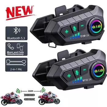1/2x Bluetooth 5,3 гарнитура для шлема, беспроводной комплект громкой связи для вызова телефона, водонепроницаемые наушники для мотоцикла, MP3-плеер, динамик для мотоцикла 1Pc чёрный