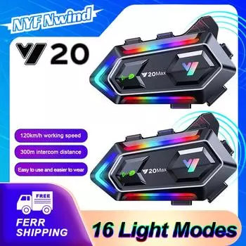 1/2X Y20max Bluetooth5.3 Интерком Мотоцикл для 2 Водителей Беспроводная Рация Мото Стерео Интерфон Во время прослушивания GPS