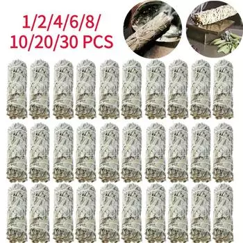 1-30Pcs Incense White Sage Bundle Smudge Sticks Pure Leaf Smoky Purification Meditation Portable Energy Cleansing Bundles 1pcs