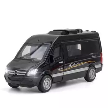 1/32 Benz Sprinter Alloy MPV Модель автомобиля Литые металлические игрушечные транспортные средства Коллекция моделей автомобилей Звуковая и световая имитация Детская игрушка в подарок чёрный