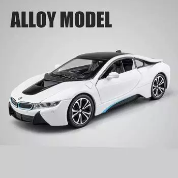 1/32 BMW I8 New Energy Car Alloy Sports Car Model Diecast Simulation Metal Racing Vehicles Car Model Sound Light Childrens Toys Gift белый