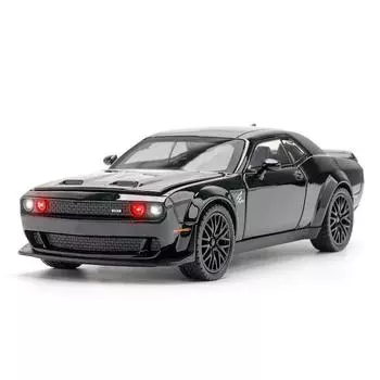 1/32 Dodge Challenger SRT игрушечная модель автомобиля JKM литая миниатюра 1:32 двери, открывающиеся звуковые и световые автомобили, коллекция подарков для детей чёрный