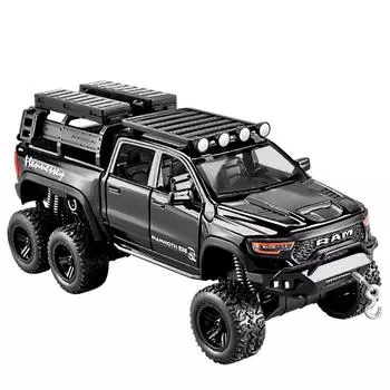 1/32 Dodge RAM 1500 TRX 6X6 Tyrannosaurus Rex Picku Модель автомобиля из сплава Звук и свет Детская игрушка Коллекционные предметы Подарок на день рождения красный