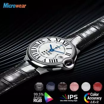 1,32-дюймовые умные часы для мужчин, беспроводная зарядка, женские умные часы с функцией вызова по Bluetooth, ремешок из воловьей кожи, голосовой помощник, здоровье, спортивный монитор