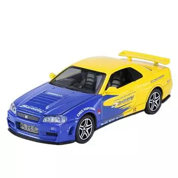 1/32 GTR R34 SKYLINE Fast Alloy Simulation Car Model Diecasts & Toy Vehicles and Furious Cars Decoration Toys for Children Boy серебряный