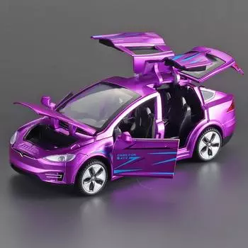 1:32 игрушечных литого автомобиля Tesla Model X со звуком, светом и открывающимися дверями - инерционный механизм для детей. wb636 modelX белый