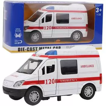 1/32 игрушечный автомобиль из сплава, машины скорой помощи, мини-модель автомобиля скорой помощи, стимулирующая игрушечная машинка, игрушечный автомобиль из сплава, звук и свет, подарки для девочек для детей и мальчиков 1/32-Size:12.5*6.5*5cm белый/красны