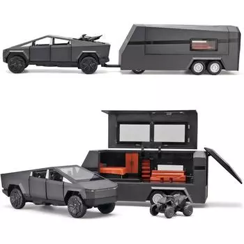 1/32 игрушечный литой под давлением металлический прицеп Tesla RV, модельный комплект, игрушечный грузовик и прицеп со звуком и светом, игрушки для грузовиков и прицепов для мальчиков 4-7 лет 1/32-Size:35*7*7.5cm