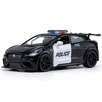 1/32 Jaguar I PACE E-Trophy Racing Police Alloy Модель автомобиля Литые под давлением и игрушечные металлические полицейские машины Модель автомобиля Моделирование Звук Свет Подарок 1/32-Size:15*6*5.2cm чёрный