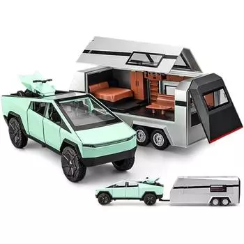 1/32 Комплект модели пикапа Tesla RV, сплав для внедорожников, модель автомобиля, литая под давлением металлическая игрушка, модель грузовика, имитация звукового света, с RV
