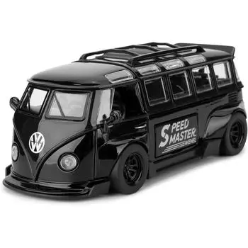 1/32 масштаб автобус транспортер модель автомобиля с досками для серфинга кабриолет кемпинг фургон, цинковый сплав инерционный игрушечный автомобиль со звуком и светом для детей подарок 1/32-Size:14.7*6.5*5.5cm чёрный
