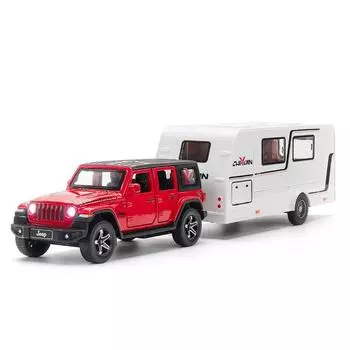 1/32 масштаб Jeep Wrangler прицеп, модель автомобиля из сплава, литой под давлением автомобиль, звуковой свет, коллекция для любителей автомобилей, детский подарок на день рождения, металлические игрушки для мальчиков 1/32-Size:33*7.5*6.5cm красный