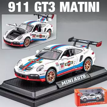1:32 масштаба 911 GT3 RSR, гоночная модель автомобиля из сплава, металлическая имитация звука и света, литая под давлением игрушечный автомобиль, подарок для детей, забавные игрушки 1/32-16.3x7.5x4.6cm