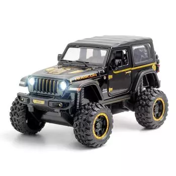 1:32 масштаба Jeeps Wrangler Rubicon 1941, модель автомобиля, изысканный внедорожник, имитация отступления, звук и свет для коллекции детских игрушек 1/32-16.5x9.8x8.2cm чёрный